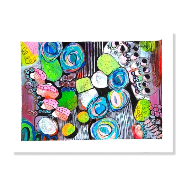 Original Abstract Sushi Painting Acrylic on Fine Art Paper, 9x12" - Picture 1 of 5